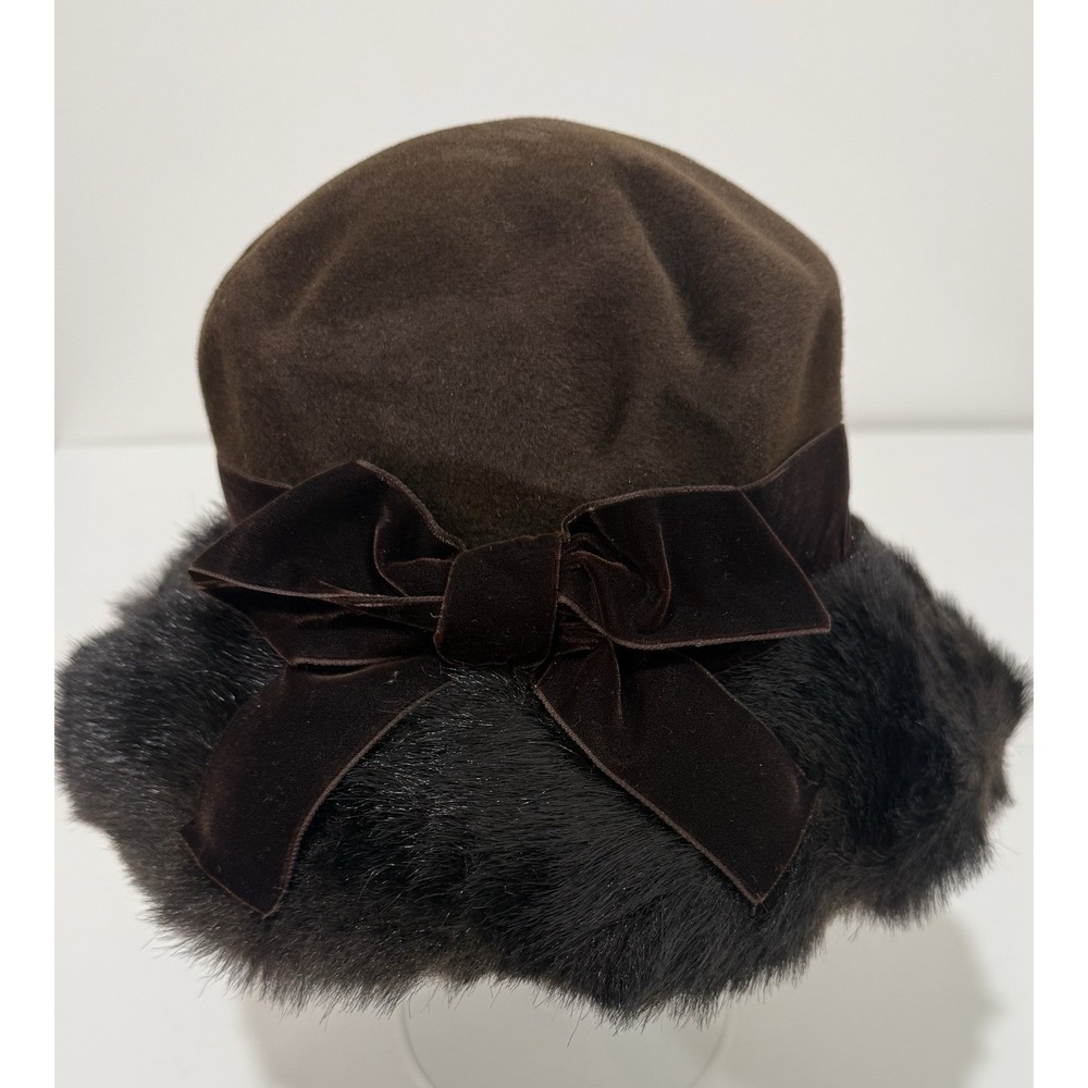 NWT VINTAGE ERIC JAVITS Wool Faux Fur Trim Hat